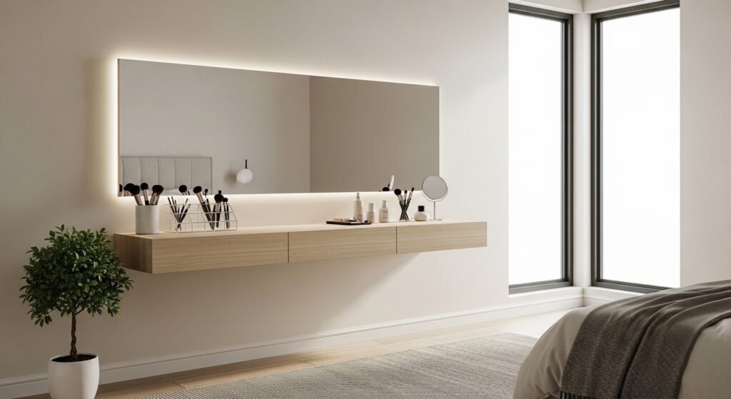 Floating vanity table creating a modern and space-saving setup