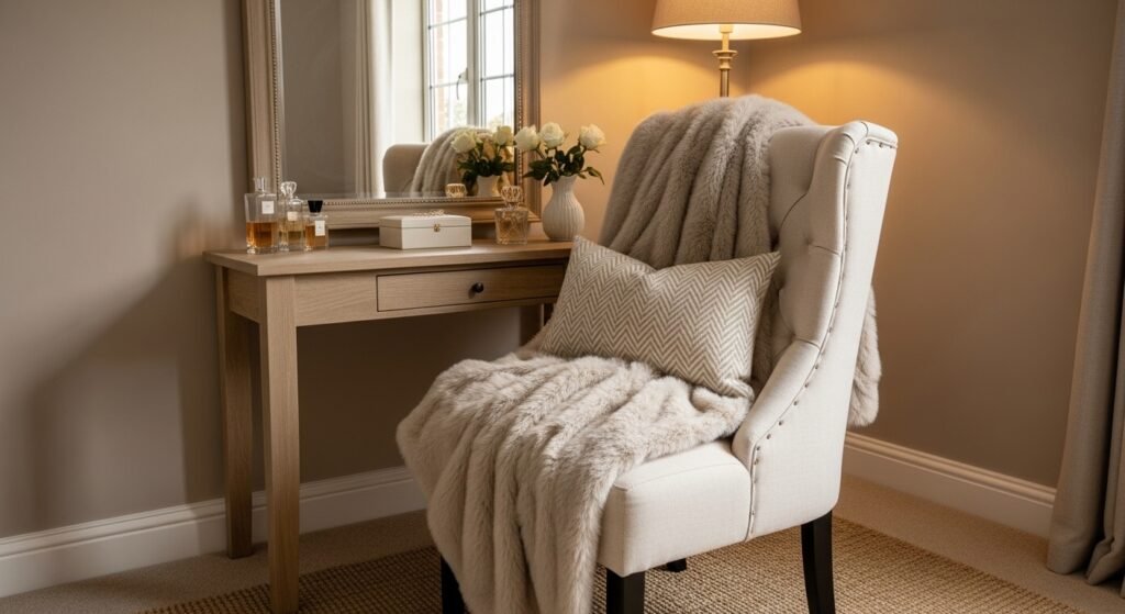 Vanity table with a comfortable chair for a cozy setup