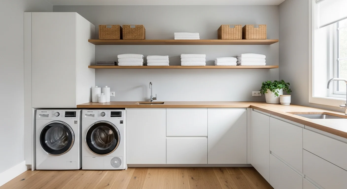 Modern laundry room with clean design and organized layout
