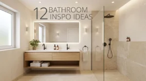 Modern bathroom renovation with floating vanity, walk-in shower, and warm neutral decor