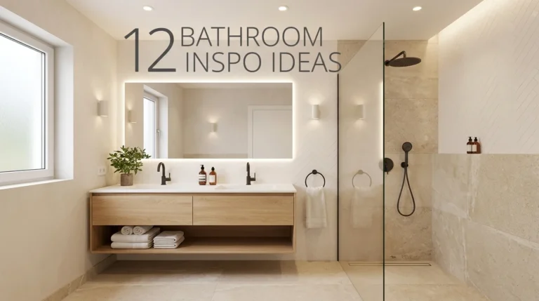 Modern bathroom renovation with floating vanity, walk-in shower, and warm neutral decor