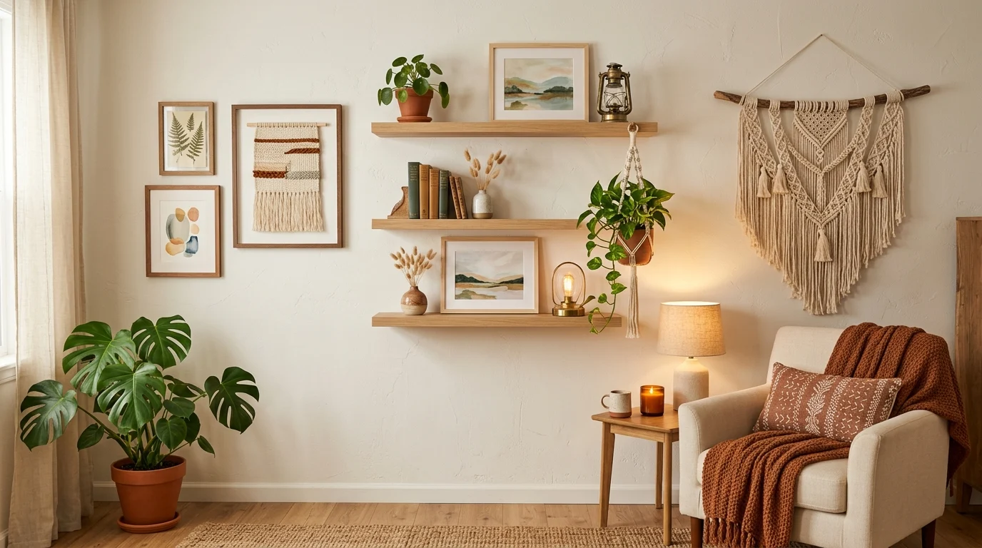 DIY photo collage wall with aesthetic pictures and cozy decor