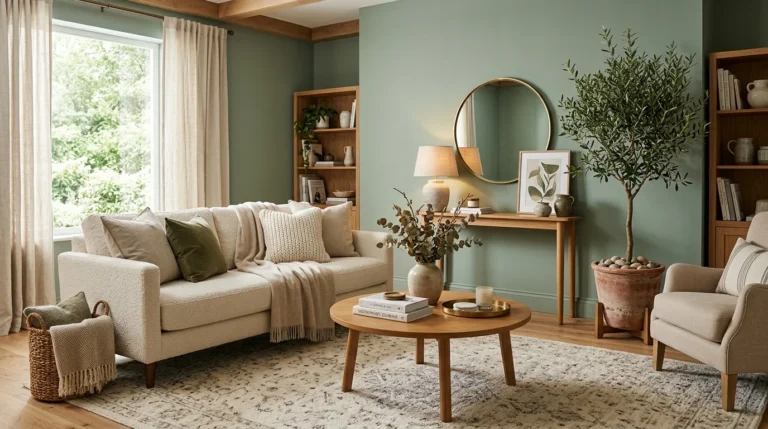 Modern living room with designer-inspired color combinations and cozy neutral decor