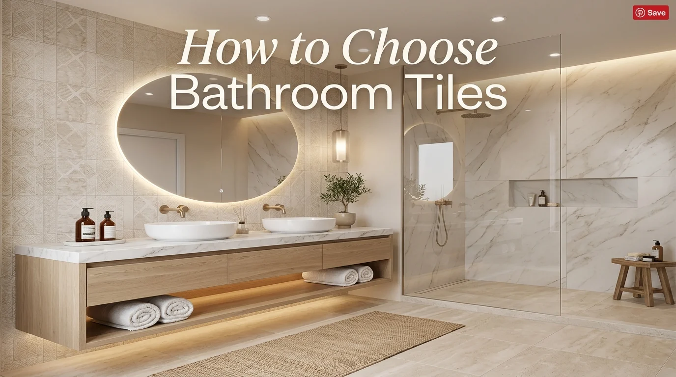 Modern luxury bathroom with elegant tiles, floating vanity, and spa-inspired neutral decor