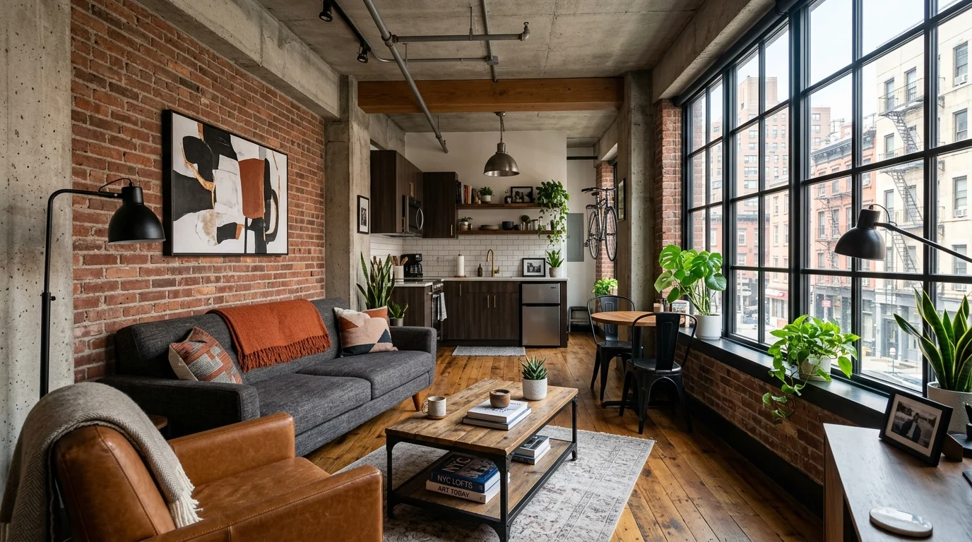 Modern NYC apartment interior with urban style design