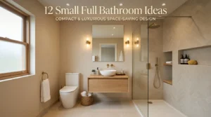 Small full bathroom with floating vanity, glass shower, and modern space-saving design