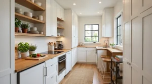 Small kitchen with a smart space-saving layout and organized storage